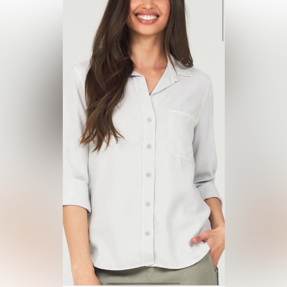 Ramy Brook Shirt Tail Button Down in very light blue, NWT, size M
